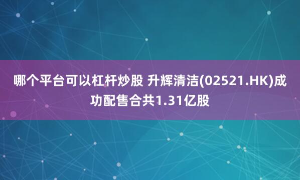 哪个平台可以杠杆炒股 升辉清洁(02521.HK)成功配售合共1.31亿股