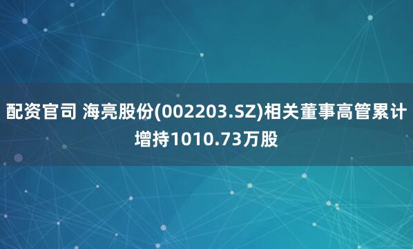 配资官司 海亮股份(002203.SZ)相关董事高管累计增持1010.73万股