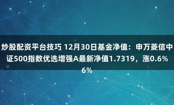 炒股配资平台技巧 12月30日基金净值：申万菱信中证500指数优选增强A最新净值1.7319，涨0.6%